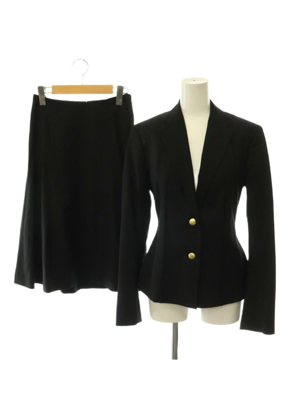 Saint Laurent Skirt Suit Set Gold Button Tailored Jacket Long Black
